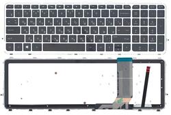 Клавіатура для ноутбука HP Envy (15-j000, Envy 15T-J, Envy 15Z-J, Envy 17-J, Envy 17T-J) з підсвіткою (Light) Black, (Срібний фрейм) RU