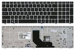 Клавиатура для ноутбука HP Probook 6560b, 6565b, 6570B, 6575B, Elitebook 8560p, 8570p, 8570w с указателем (Point Stick), Black, (Silver Frame) RU