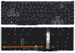 Клавиатура для ноутбука Acer Predator Helios 300 PH315-52 с подсветкой (Белый Light), Черный, (Без фрейма), RU. Внимание, узкий шлейф!